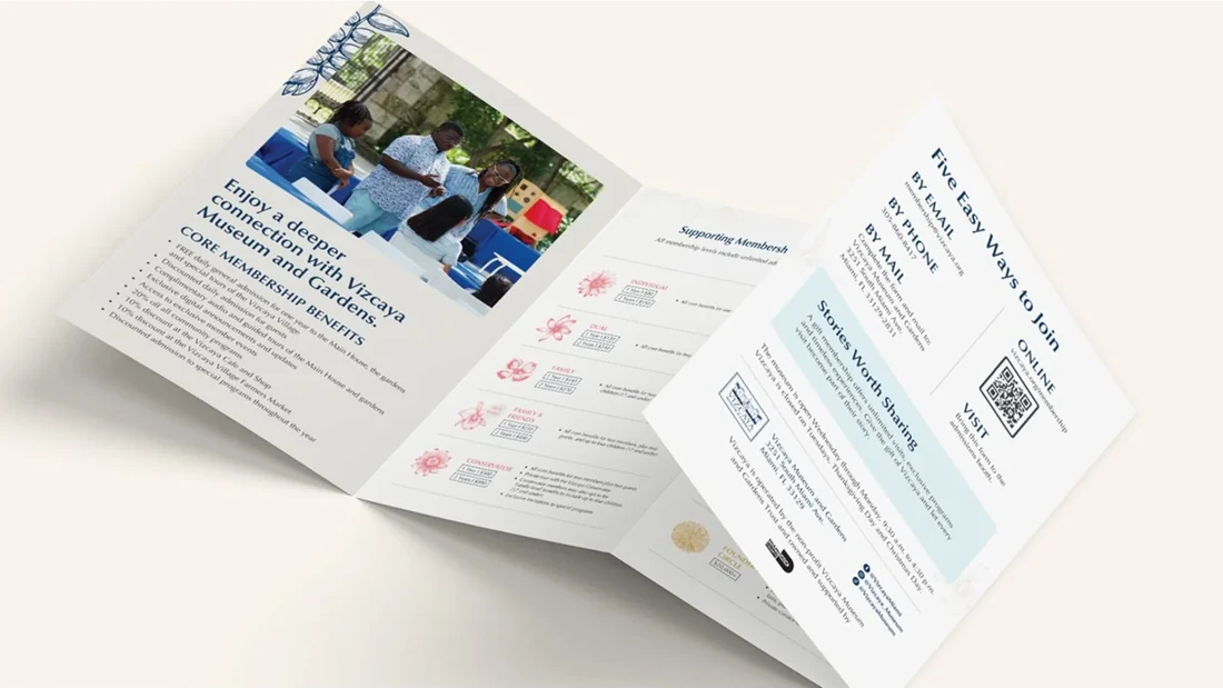 Vizcaya membership brochure mockup with program benefits and join options