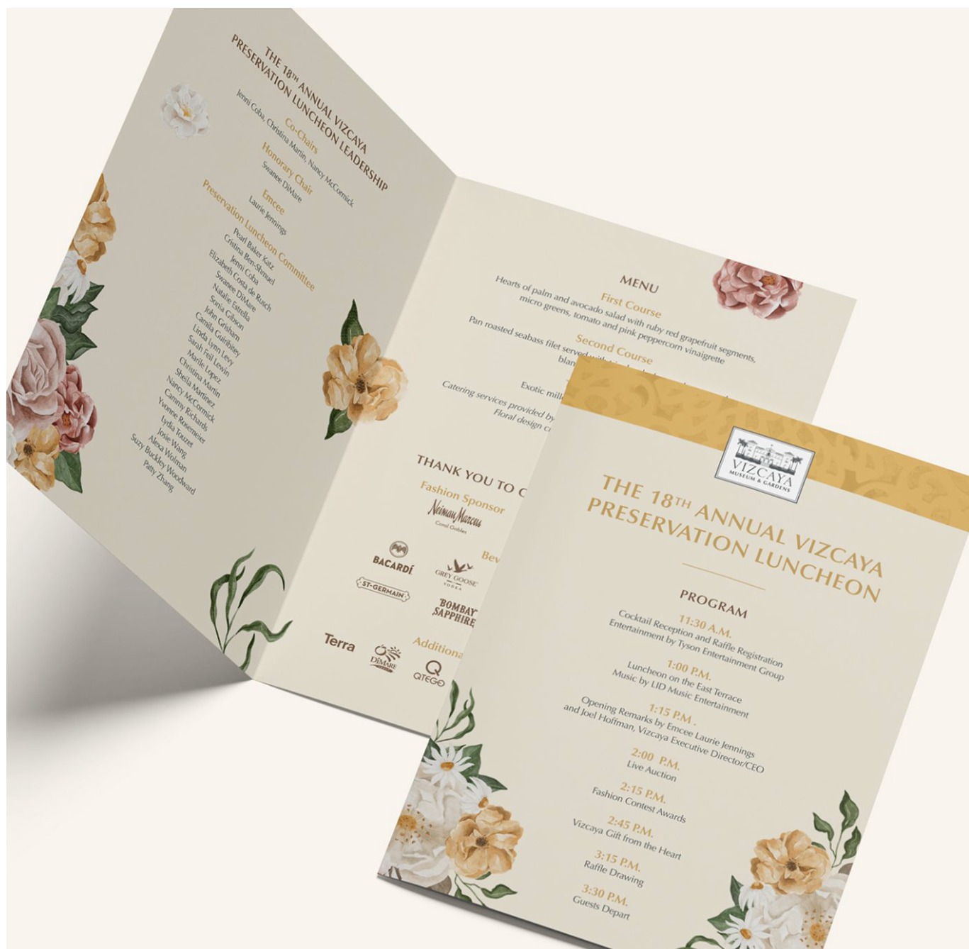 Vizcaya Preservation Luncheon invitation suite with botanical illustration