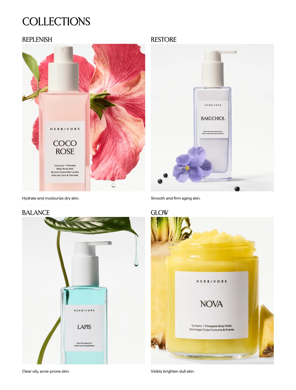 Herbivore collections page layout on the website