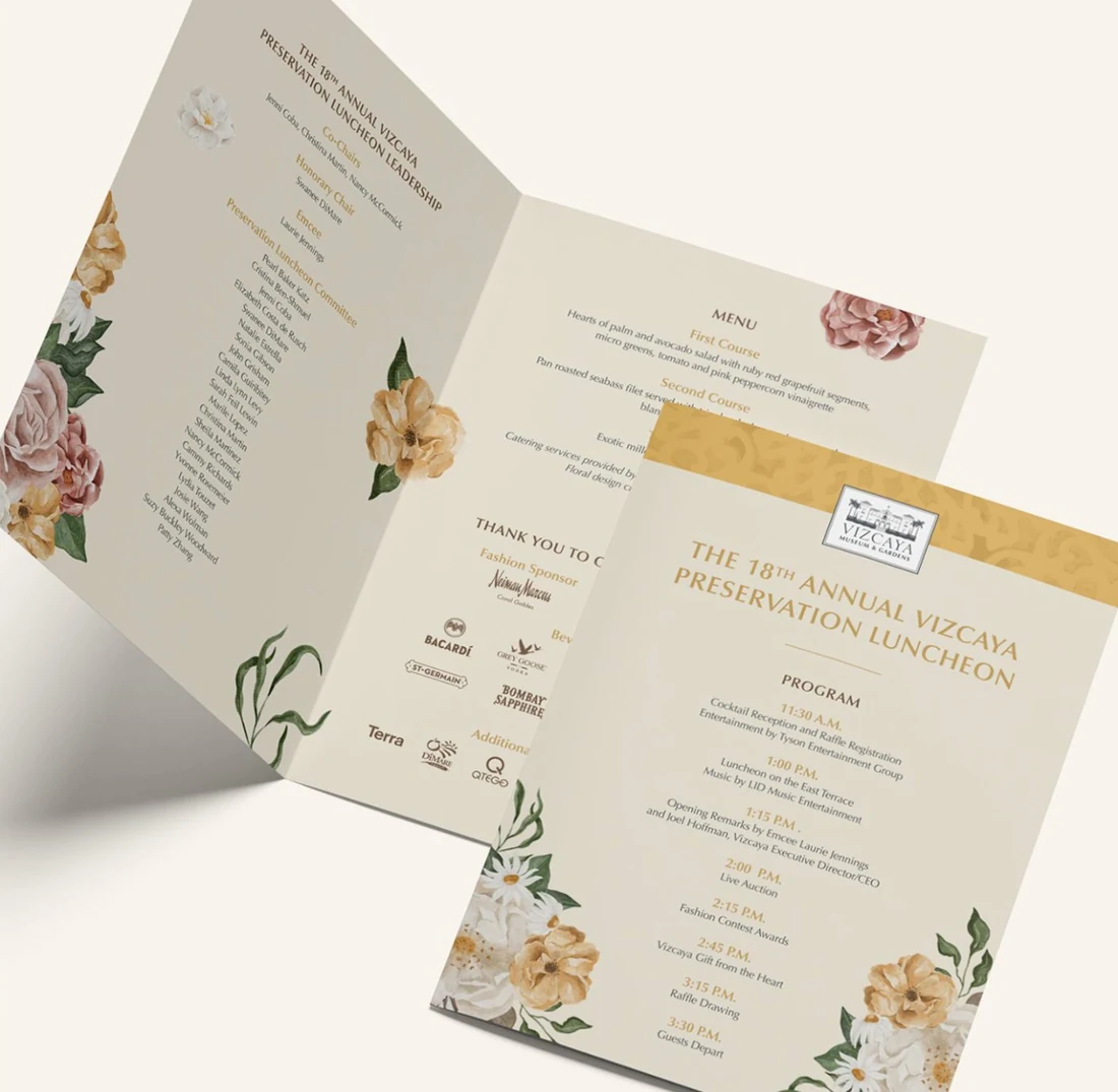 Vizcaya Preservation Luncheon invitation suite with botanical illustration