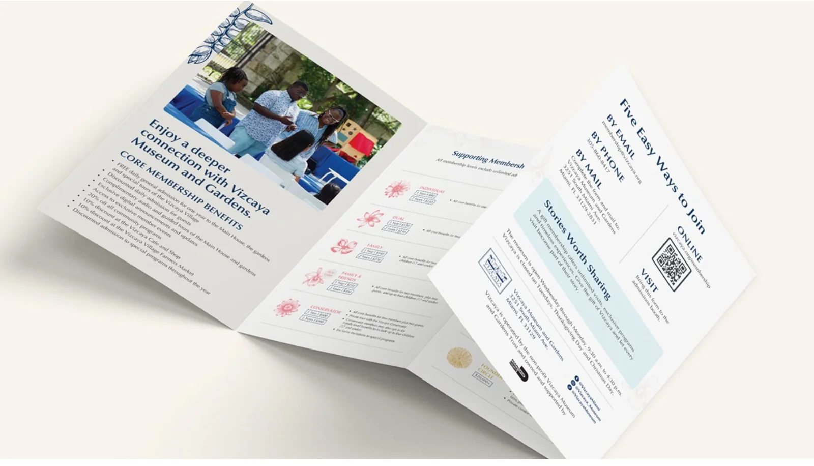Vizcaya membership brochure mockup with program benefits and join options