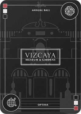 Vizcaya Museum & Gardens Project Cover - a black card with an illustration of Vizcaya structure in the background and logo in the foreground.