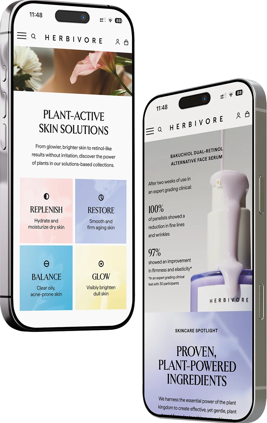 Mobile phones showing product websites